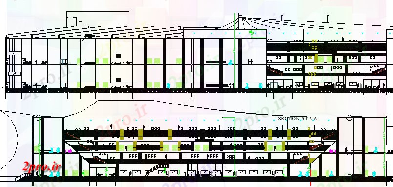 دانلود نقشه ورزشگاه ، سالن ورزش ، باشگاه جلو و عقب نماات شهر ورزش مرکز طراحی معماری  (کد64018)