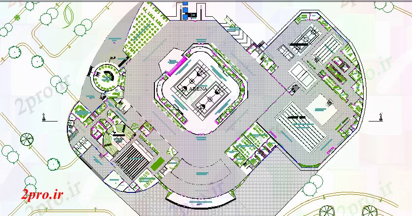 دانلود نقشه ورزشگاه ، سالن ورزش ، باشگاه ساختار شهرستان ورزشگاه معماری طرحی از مرکز ورزشی 76 در 85 متر (کد64019)