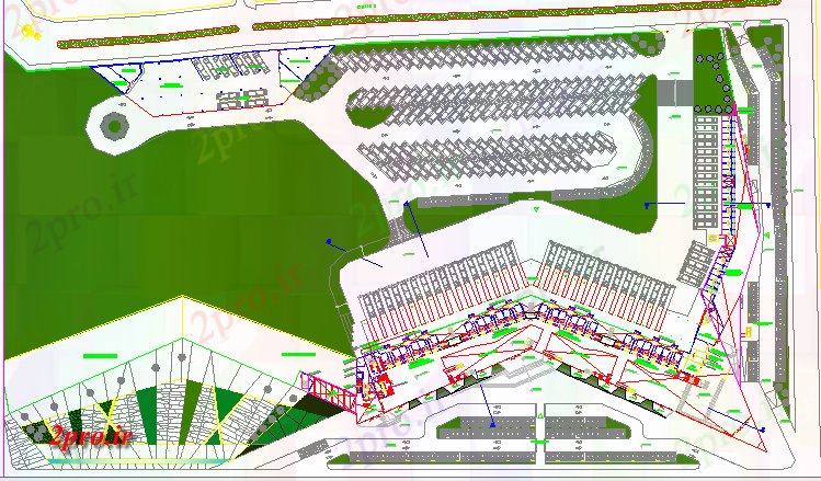 دانلود نقشه ساختمان دولتی ، سازمانی طرحی سایت از شهری ایستگاه اتوبوس معماری طرحی 133 در 149 متر (کد64028)