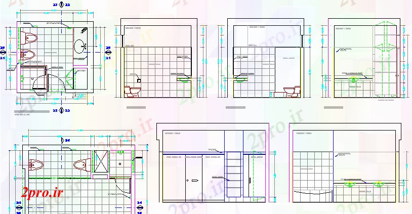 دانلود نقشه بلوک حمام و توالتحمام طراحی معماری و  بخش طرحی  (کد64032)