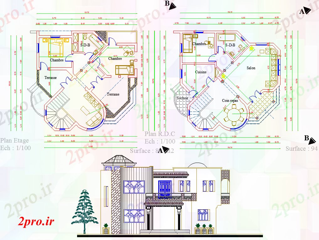 دانلود نقشه مسکونی ، ویلایی ، آپارتمان معماری مسکن جزئیات پروژه 10 در 11 متر (کد64034)