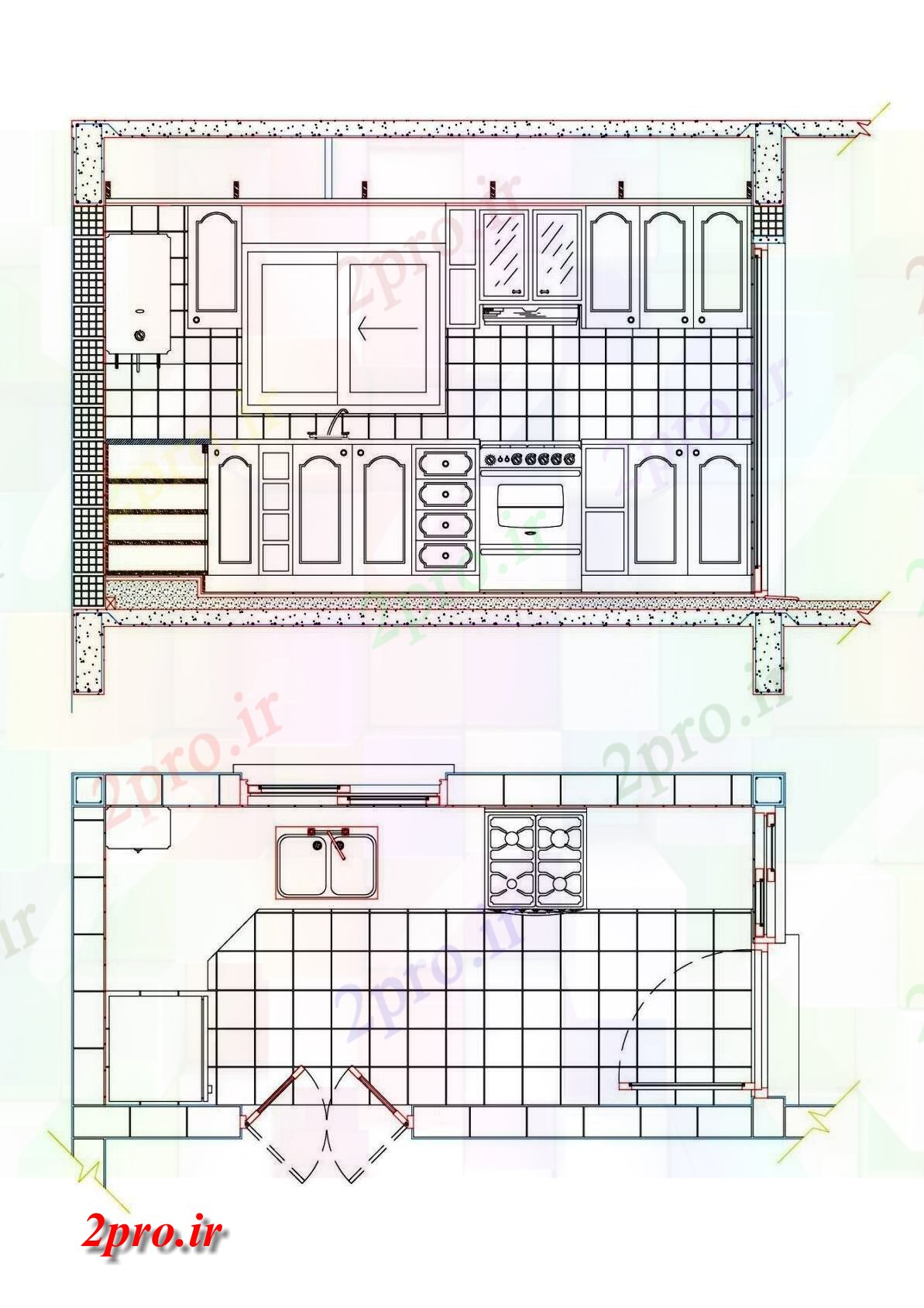 دانلود نقشه آشپزخانه طراحی داخلی آشپزخانه جزئیات طراحی (کد64044)