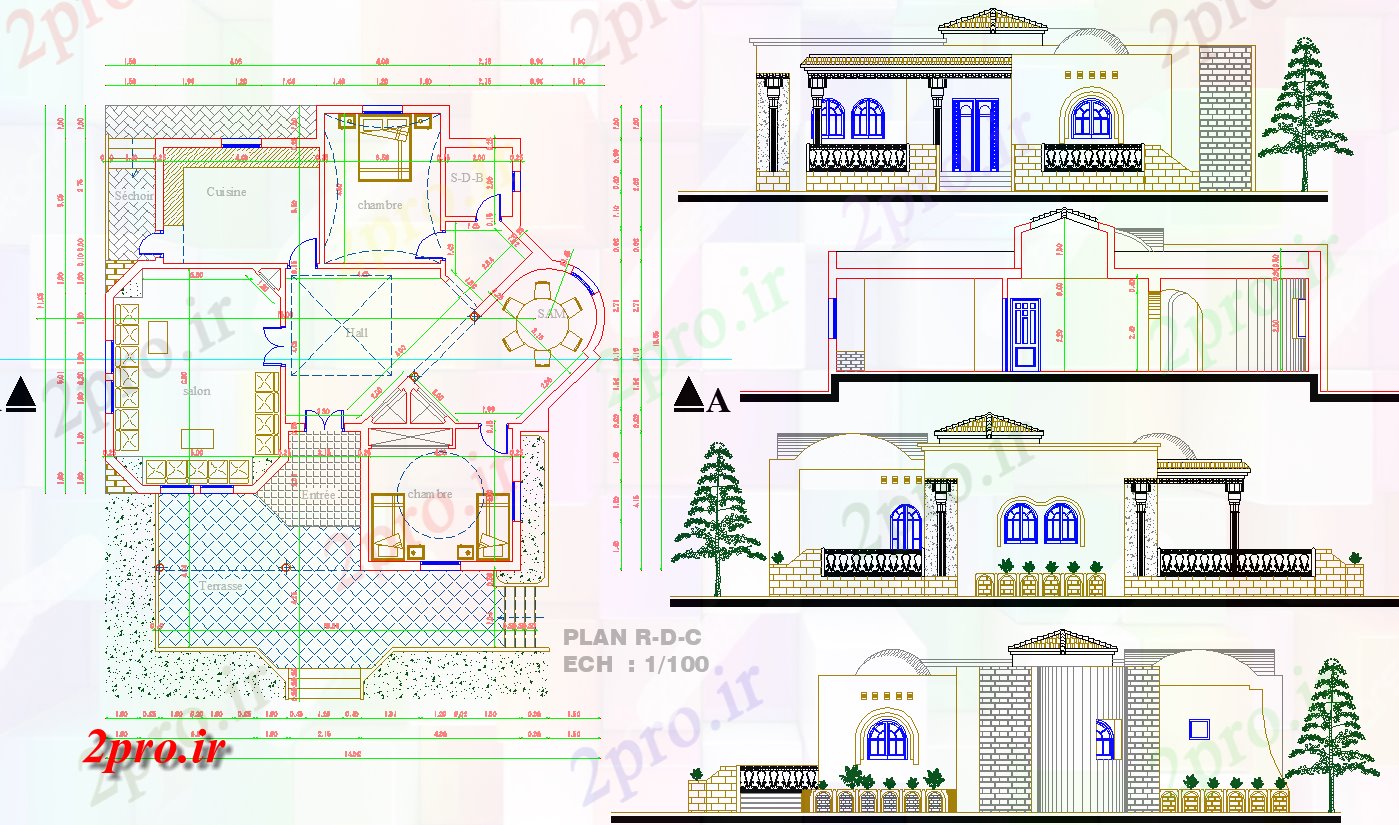 دانلود نقشه مسکونی ، ویلایی ، آپارتمان تنها دان خانه 14 در 15 متر (کد64053)