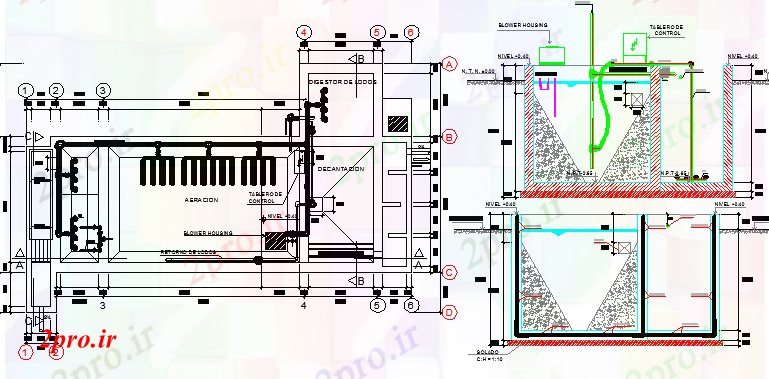 دانلود نقشه کارخانه صنعتی  ، کارگاه جزئیات ساخت و ساز از  فاضلاب تصفیه  (کد64055)