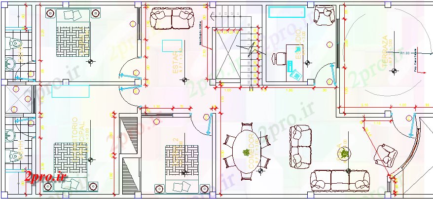 دانلود نقشه مسکونی  ، ویلایی ، آپارتمان  ساختار سه طبقه مسکونی مسکن جزئیات (کد64057)