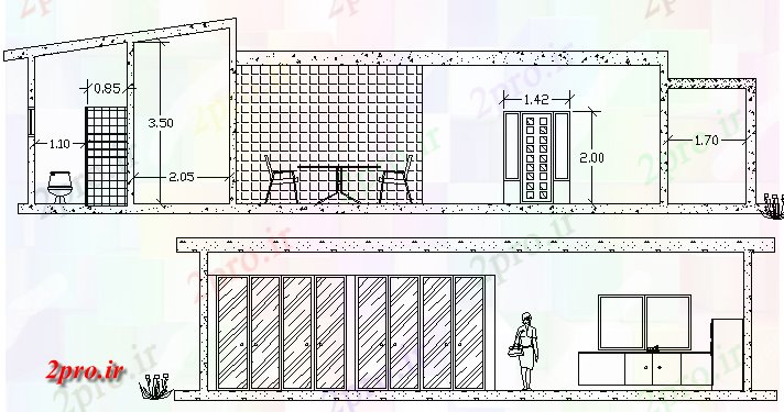 دانلود نقشه مسکونی ، ویلایی ، آپارتمان طرحی بخش از تنها خانواده خانه 15 در 16 متر (کد64064)