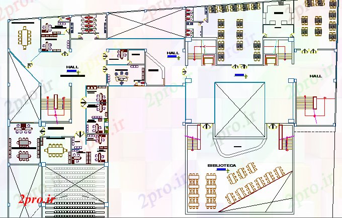 دانلود نقشه ساختمان دولتی ، سازمانی مرکز فرهنگی معماری طرحی و جزئیات ساختار 55 در 68 متر (کد64066)