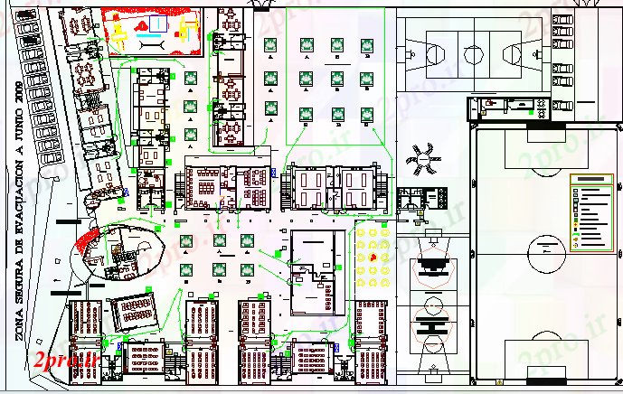 دانلود نقشه دانشگاه ، آموزشکده ، موسسه - ساختار معماری دانشکده و ورزش زمین 64 در 72 متر (کد64077)