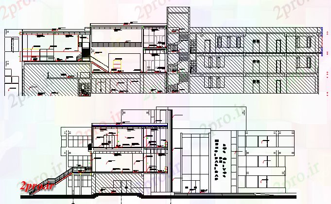 دانلود نقشه هایپر مارکت - مرکز خرید - فروشگاه خرید شهری طرحی معماری مجتمع و نمای 43 در 55 متر (کد64094)