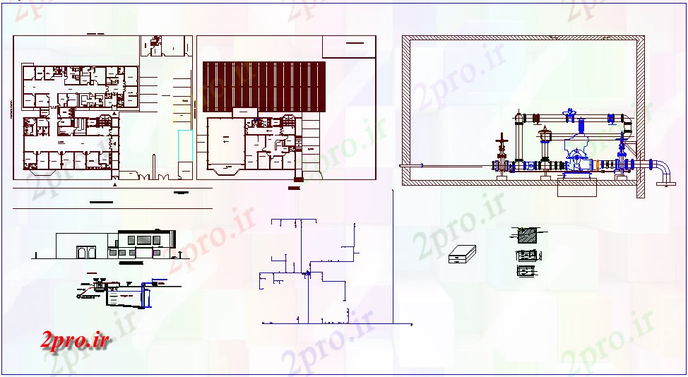 دانلود نقشه بیمارستان - درمانگاه - کلینیک نظر طراحی طرحی بیمارستان با فرم و نما با خط هیدرولیک 42 در 52 متر (کد64102)