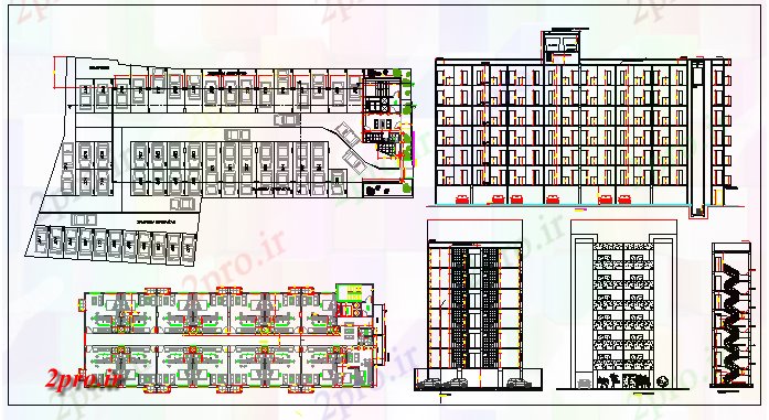 دانلود نقشه مسکونی  ، ویلایی ، آپارتمان  طرحی طبقه داخلی و بیرونی نما یک ساختمان مسکونی (کد64147)