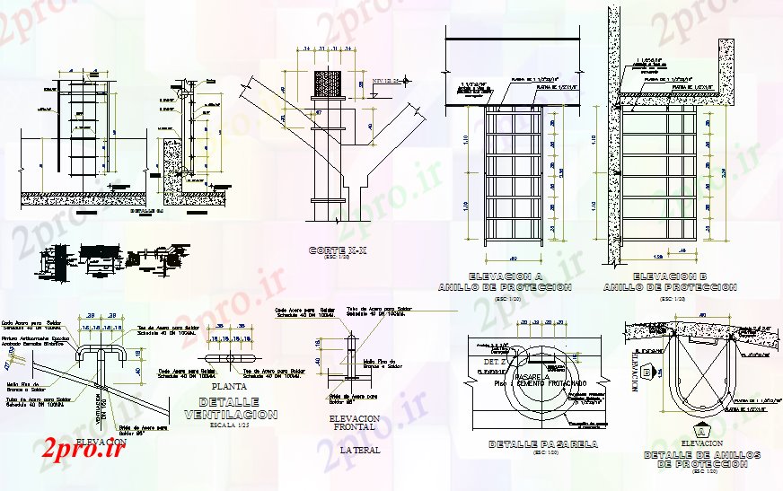 دانلود نقشه جزئیات ساخت و ساز بالا آب مخزن جزئیات و ساختار (کد64150)