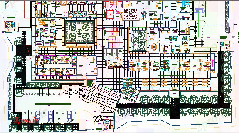 دانلود نقشه بیمارستان - درمانگاه - کلینیک ساختار پروژه بیمارستان عمومی جزئیات 78 در 85 متر (کد64172)