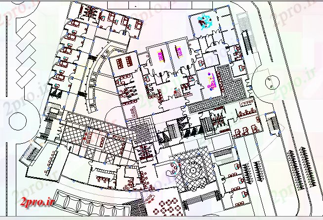 دانلود نقشه بیمارستان - درمانگاه - کلینیک زمین طرحی طبقه از پروژه بیمارستان تخصصی عمومی 76 در 84 متر (کد64177)