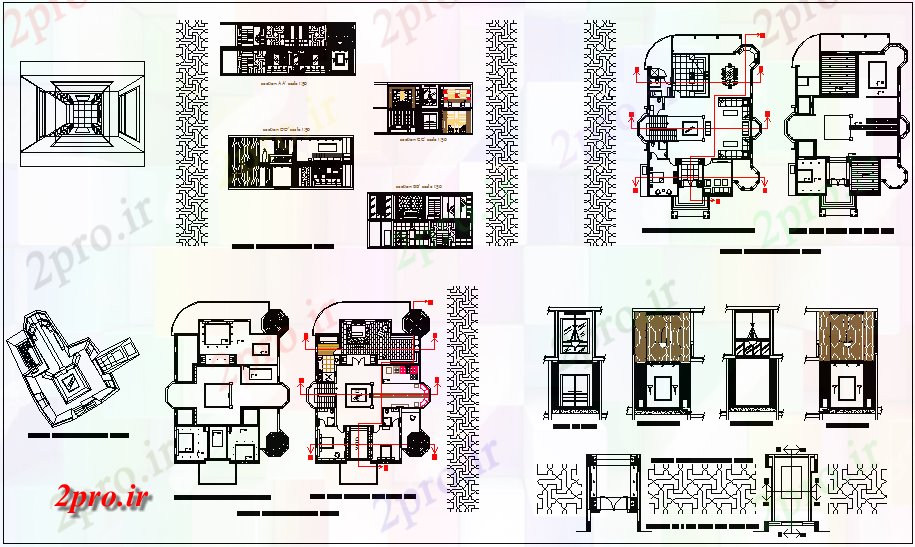 دانلود نقشه خانه مسکونی ، ویلا طراحی داخلی خانه با طرحی طبقه و طرحی مبلمان و جزئیات مقطعی 35 در 47 متر (کد64194)
