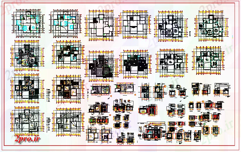 دانلود نقشه مسکونی  ، ویلایی ، آپارتمان  آپارتمان مسکونی دراز کردن و جزئیات ساختار (کد64213)