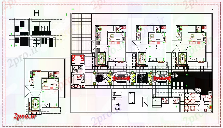 دانلود نقشه هتل - رستوران - اقامتگاه هتل کوچک طرحی طبقه و نما طراحی 24 در 35 متر (کد64232)