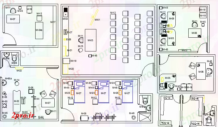دانلود نقشه بیمارستان - درمانگاه - کلینیک اتاق های بیمارستان انسانواره متریک قالب برای طراحی 4 در 4 متر (کد64238)