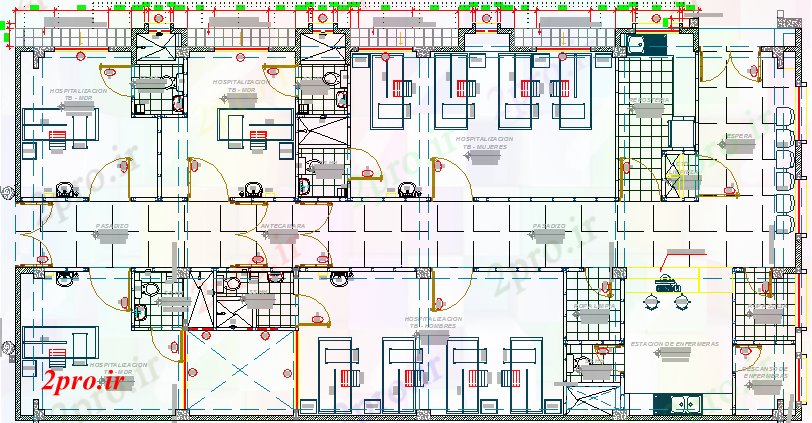 دانلود نقشه بیمارستان - درمانگاه - کلینیک جزئیات ساختار چند طبقه بیمارستان عمومی 10 در 30 متر (کد64275)