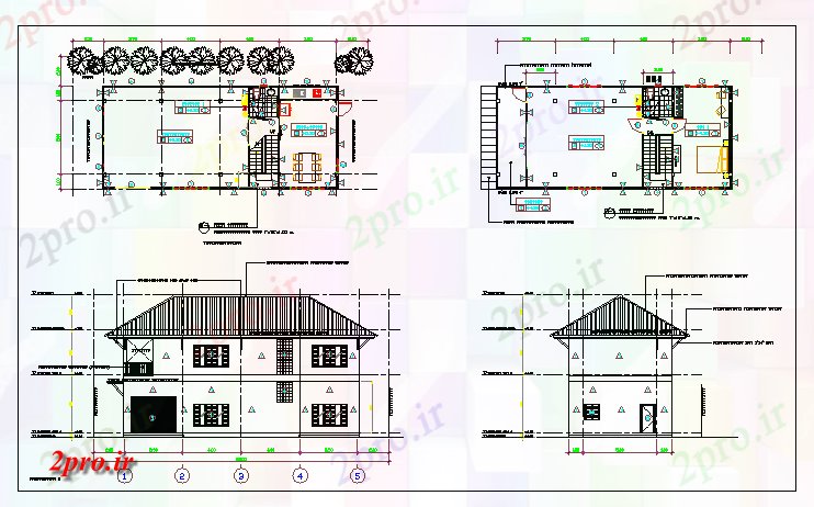 دانلود نقشه مسکونی ، ویلایی ، آپارتمان طرحی طبقه و نما یک خانه 9 در 18 متر (کد64321)