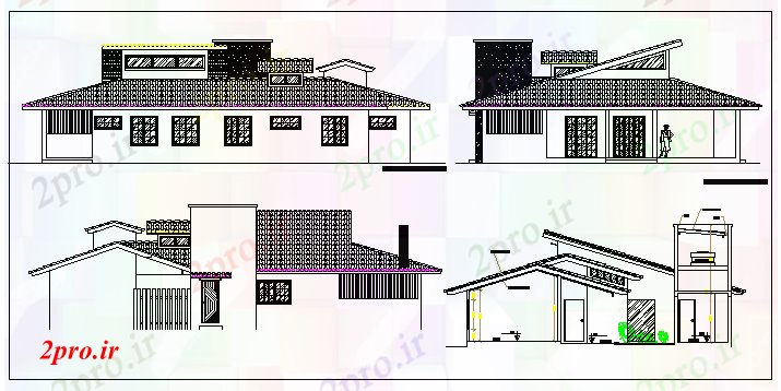 دانلود نقشه مسکونی ، ویلایی ، آپارتمان بیرونی نما یک خانه 12 در 14 متر (کد64328)