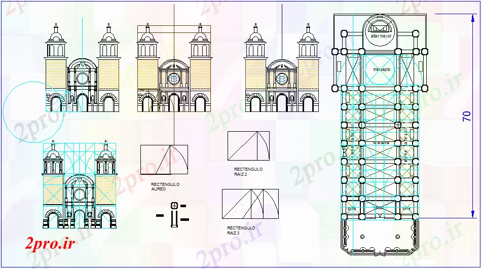 دانلود نقشه کلیسا - معبد - مکان مذهبی نظر طراحی نما کلیسا با  ستون (کد64340)