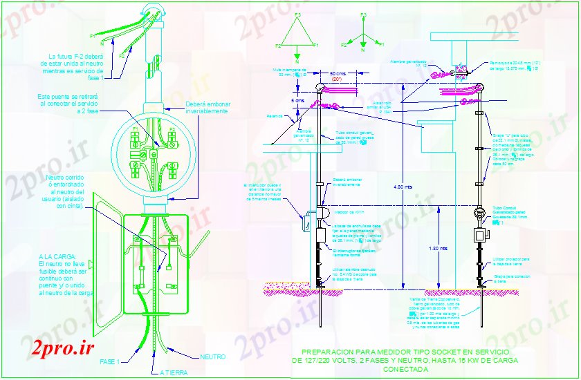 دانلود نقشه جزئیات ساخت و ساز  نصب و راه اندازی سیستم برق با جزئیات ساخت و ساز (کد64356)