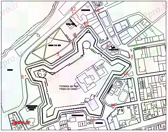دانلود نقشه مکان های تاریخی رئال فیلیپه قلعه عمار  مرکز تاریخی لیما پروژه  (کد64418)