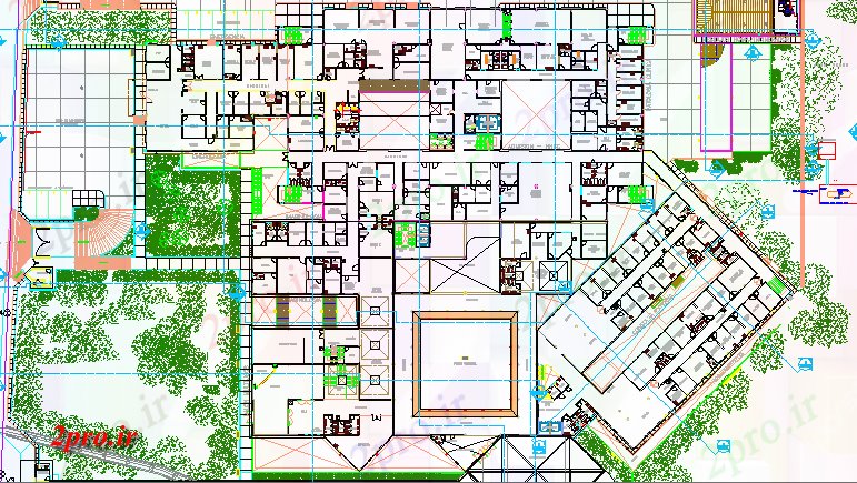 دانلود نقشه بیمارستان - درمانگاه - کلینیک محوطه سازی از پروژه بیمارستان عمومی 43 در 76 متر (کد64424)