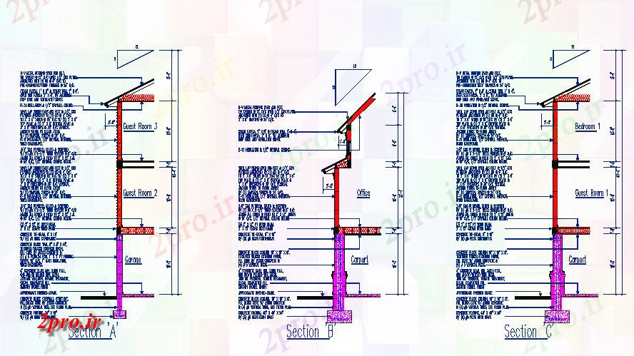 دانلود نقشه پلان مقطعی جزئیات سقف بخش جانبی با ابعاد (کد64438)