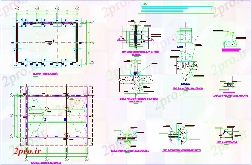 دانلود نقشه جزئیات ساختار  ستون با نمای ساختاری و  جزئیات و درب و پنجره  (کد64451)