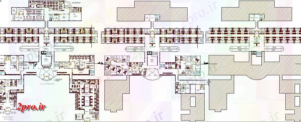 دانلود نقشه بیمارستان - درمانگاه - کلینیک طرحی طبقه از چند تخصص بیمارستان 111 در 130 متر (کد64457)