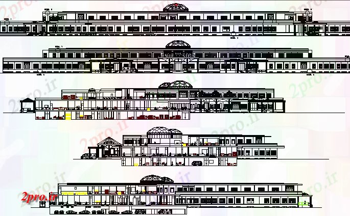 دانلود نقشه بیمارستان - درمانگاه - کلینیک چند طبقه و چند تخصص بیمارستان نما و بخش طرحی 74 در 158 متر (کد64460)