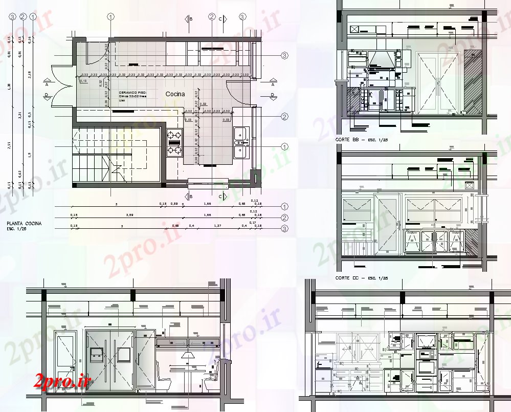 دانلود نقشه آشپزخانه مدولار آشپزخانه طراحی داخلی (کد64491)