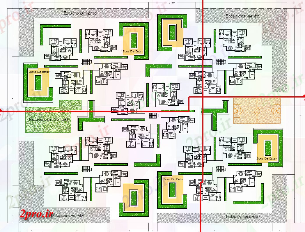 دانلود نقشه خانه های کوچک ، نگهبانی ، سازمانی - محل اقامت شهرستان پروژه 88 در 111 متر (کد64492)