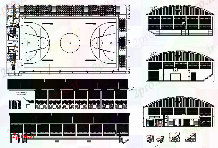 دانلود نقشه ورزشگاه ، سالن ورزش ، باشگاه سبد دادگاه توپ، زمین 21 در 36 متر (کد64498)