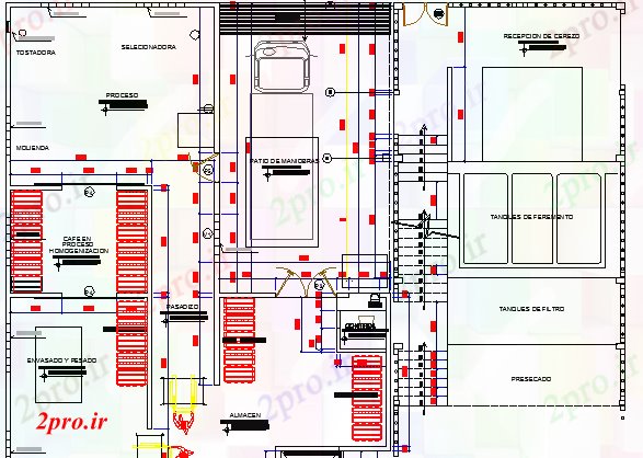 دانلود نقشه کارخانه صنعتی  ، کارگاه ساختار قهوه شکن جزئیات (کد64553)