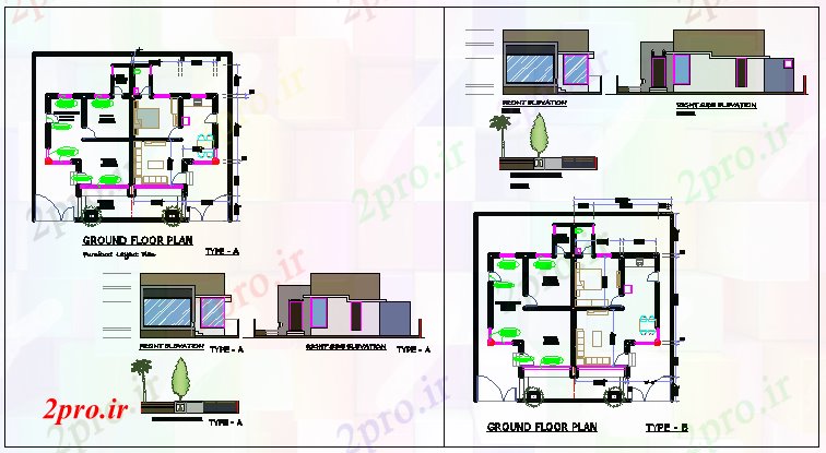 دانلود نقشه خانه های کوچک ، نگهبانی ، سازمانی - طراحی دوبلکس با نوع -A و B 11 در 12 متر (کد64564)