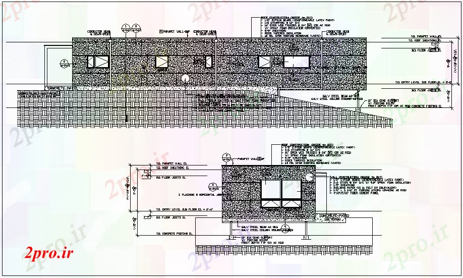 دانلود نقشه جزئیات ساخت و ساز نظر طراحی ساخت و ساز با نما سقف (کد64573)