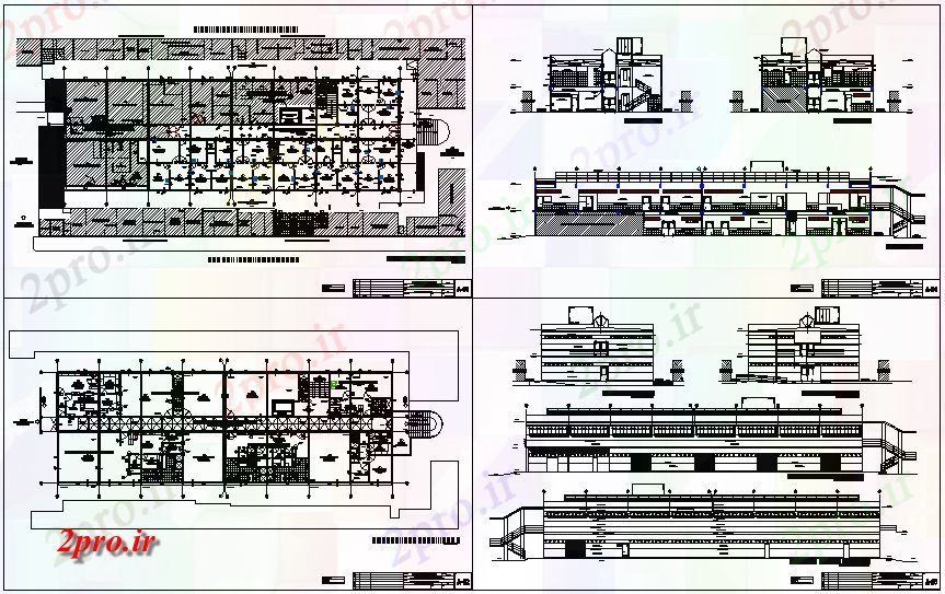 دانلود نقشه بیمارستان - درمانگاه - کلینیک طرحی طبقه، مقطعی و دیدگاه نما طراحی بیمارستان 17 در 49 متر (کد64574)