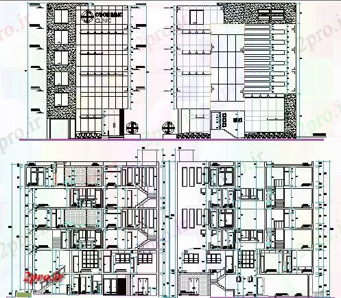 دانلود نقشه بیمارستان -  درمانگاه -  کلینیک چند کف سازی شهر کلینیک  نما و  بخش طرحی  (کد64587)