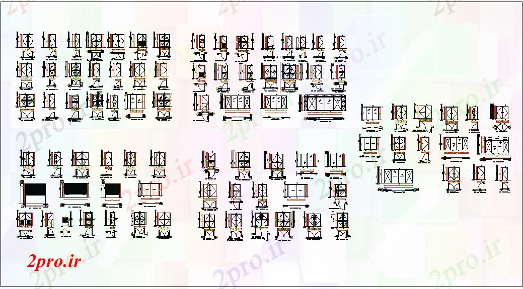 دانلود نقشه جزئیات طراحی در و پنجره  انواع جزئیات درب و ابعاد (کد64625)