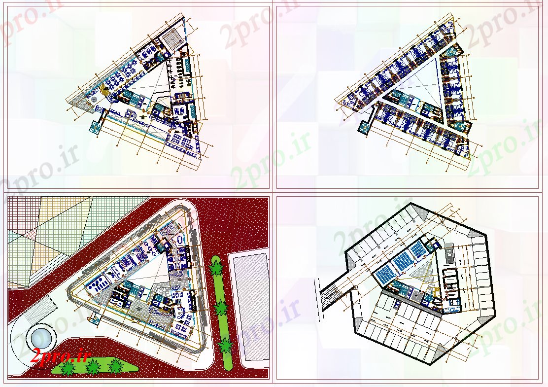 دانلود نقشه هتل - رستوران - اقامتگاه هتل 5 ستاره طرحی پروژه 18 در 18 متر (کد64641)