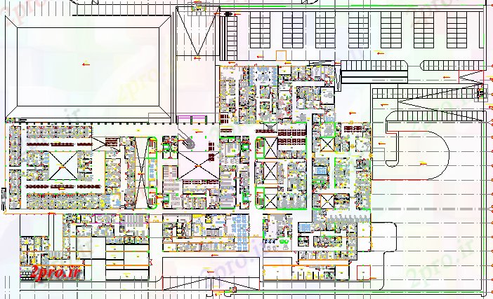 دانلود نقشه بیمارستان - درمانگاه - کلینیک های خصوصی چند تخصص معماری بیمارستان طرحی 113 در 210 متر (کد64678)