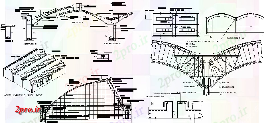 دانلود نقشه جزئیات ساخت و ساز سقف معماری بتن جزئیات ساخت و ساز از بیمارستان (کد64686)