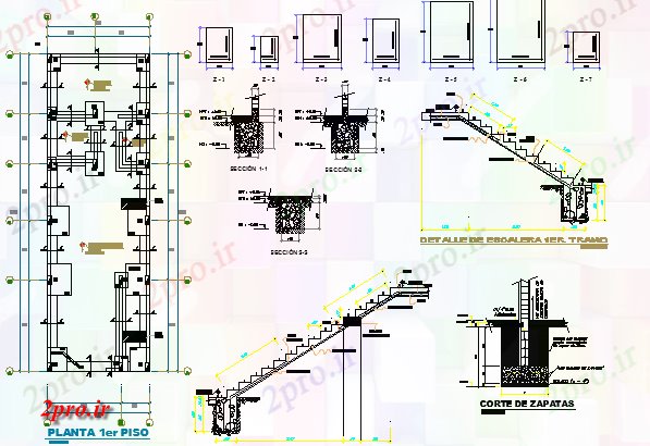 دانلود نقشه جزئیات ساخت و ساز یک خانواده مسکن راه پله جزئیات ساخت و ساز  (کد64697)