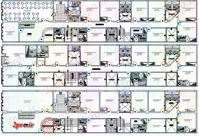 دانلود نقشه هتل - رستوران - اقامتگاه چهار طبقه هتل پنج ستاره ساختار طرحی بندی 9 در 41 متر (کد64742)