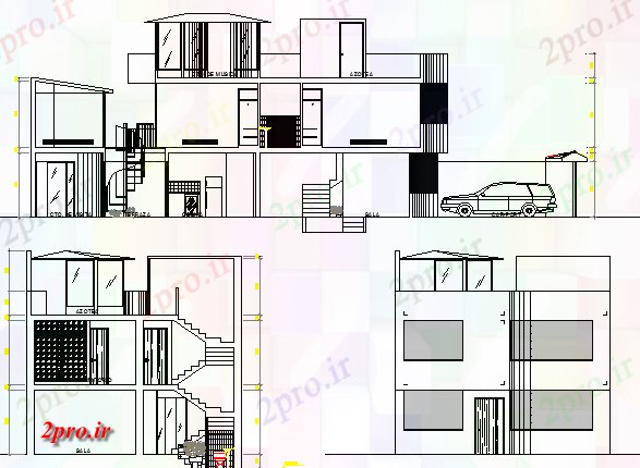 دانلود نقشه مسکونی ، ویلایی ، آپارتمان سه طبقه کامل خانه بخش پروژه و نمای 8 در 15 متر (کد64746)