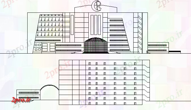 دانلود نقشه بیمارستان - درمانگاه - کلینیک چند طبقه جبهه بیمارستان و برگشت نمای 69 در 77 متر (کد64755)