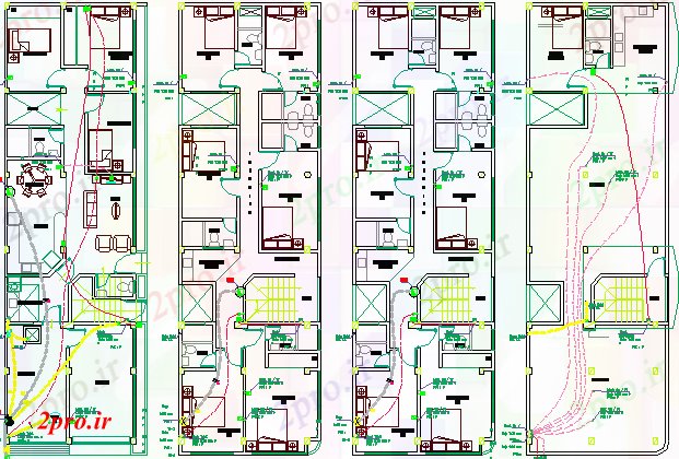 دانلود نقشه معماری نصب و راه اندازی برق از چهار طبقه از  مسکن پروژه های  (کد64764)